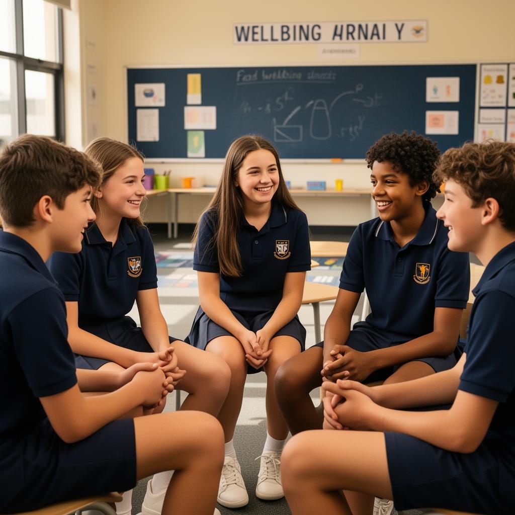 Diverse Australian students engaged in a wellbeing classroom activity